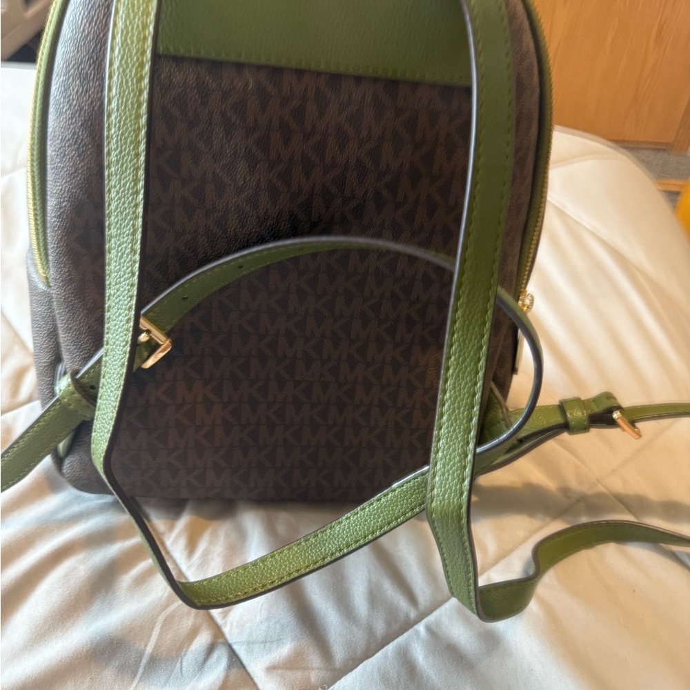Michael Kors Signature Brown Backpack with Gold and Green Accents - Picture 2 of 4